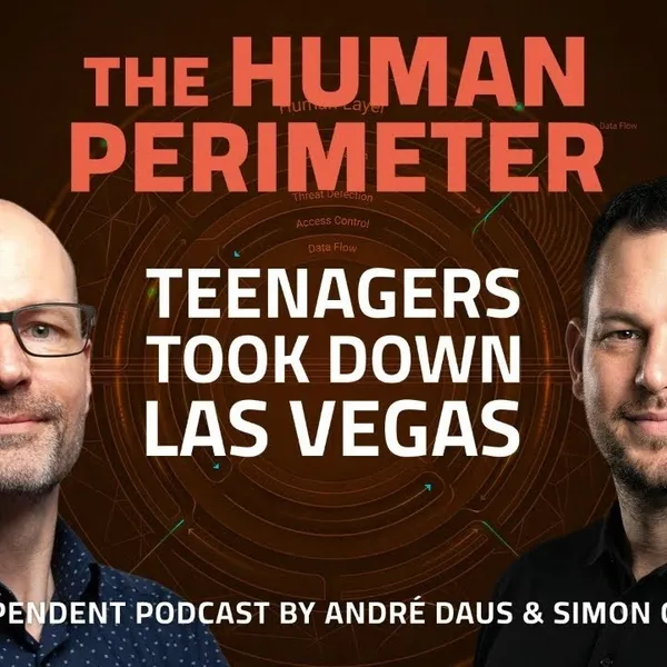 Episode 3 cover with hosts André Daus and Simon Gajdosik and the episode title 'Teenagers Took Down Las Vegas'